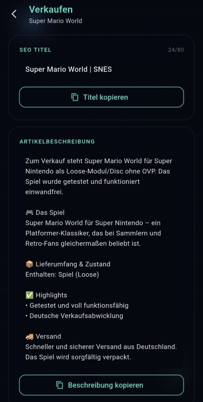 Mintro KI-generiertes eBay Listing